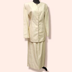 St. Anthony Shiny Cream With Moschino Pattern Formal Maxi Skirt Suit, Size 10